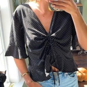 Jules & Leopold Womens Ruffle Sleeve Polka Dot Top Blouse Size S Black